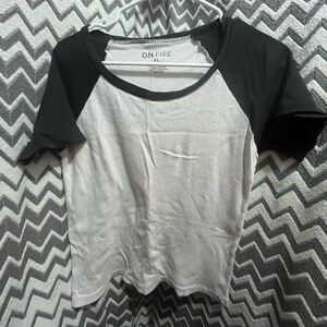 On Fire Black and White Short Sleeve Raglan Top